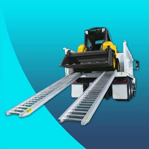 aluminium loading ramps on truck with bobcat