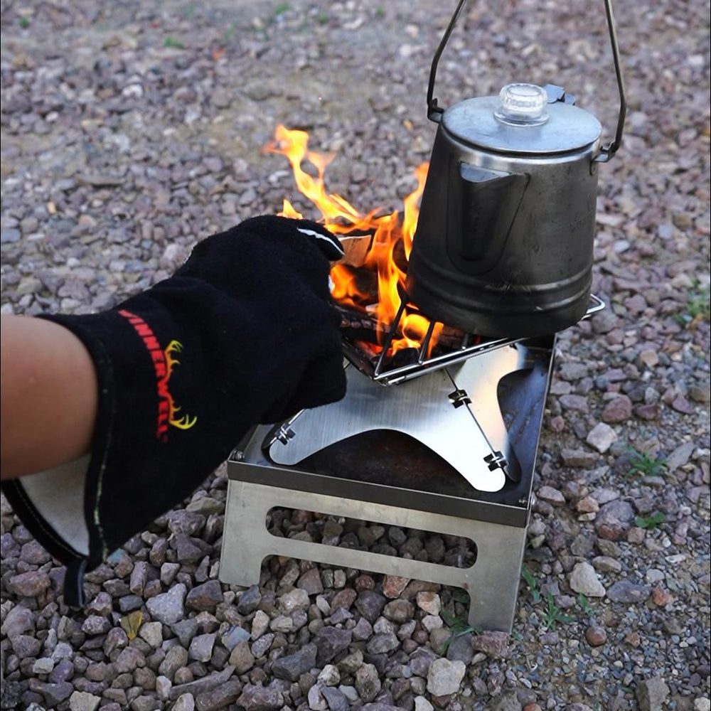 Winnerwell heat-resistant camping gloves close-up showing heat protection material