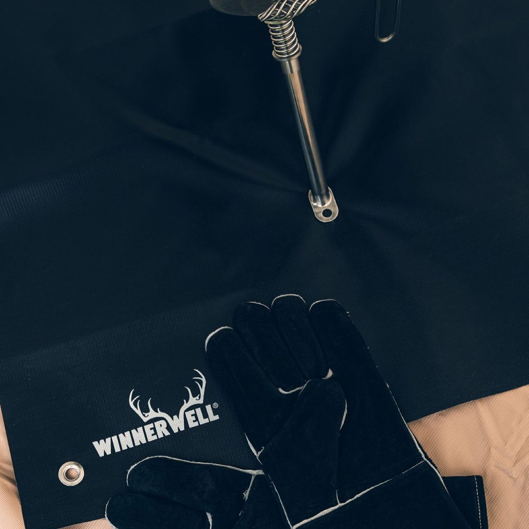 Winnerwell fireproof tent stove mat with riveted grommets for wall mounting