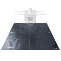 Winnerwell fireproof mat laid flat under camping tent stove for ground protection