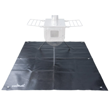 Winnerwell fireproof mat laid flat under camping tent stove for ground protection