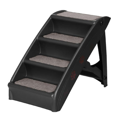 Folding dog stairs in black with four anti-slip carpet steps