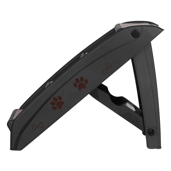Folding pet stairs shown folded flat for storage