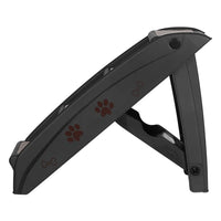 Folding pet stairs shown folded flat for storage