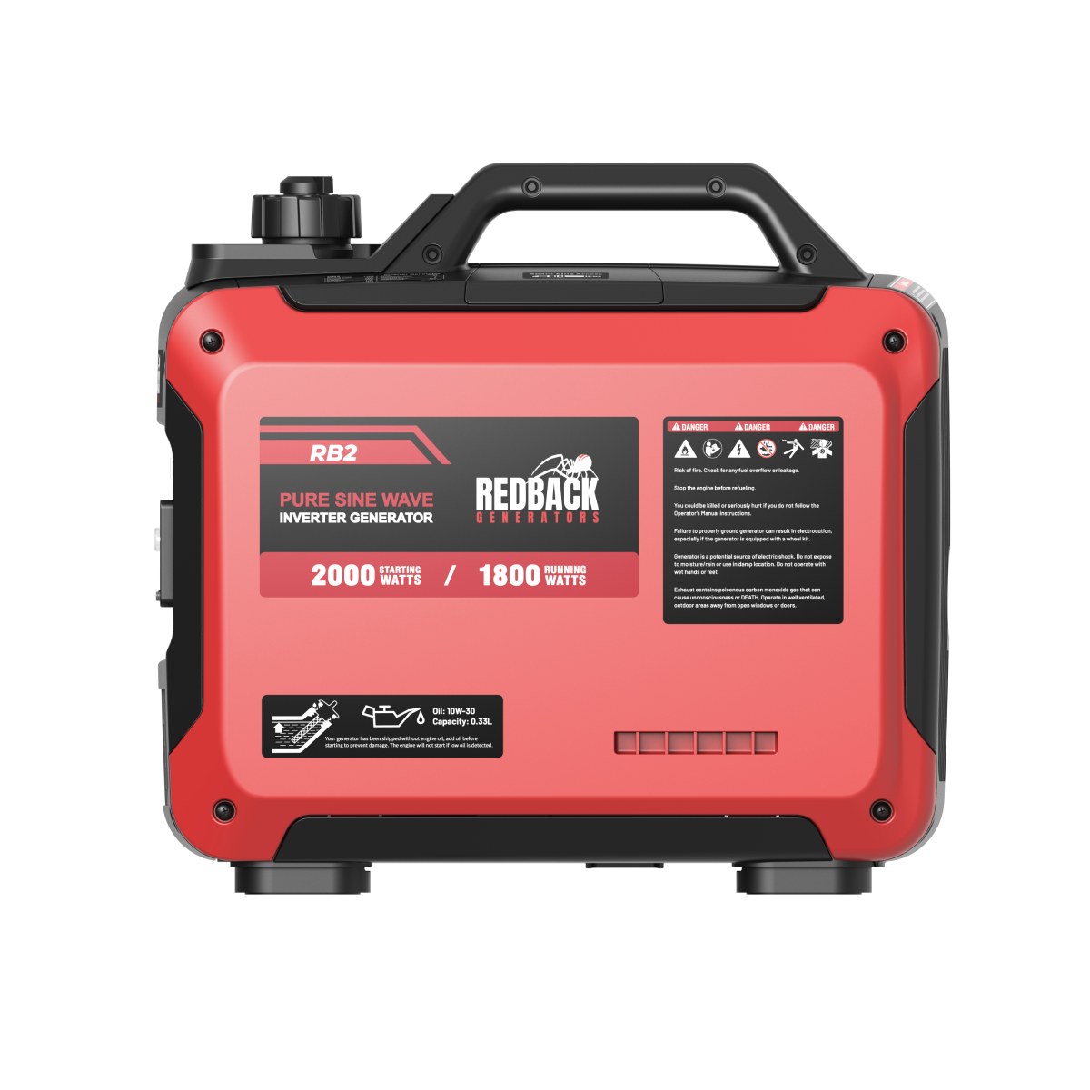 2000W portable inverter generator RB2 rear view showing fuel cap and carry handle