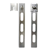 Stove height extension legs close-up showing AISI 304 stainless steel construction and locking mechanism