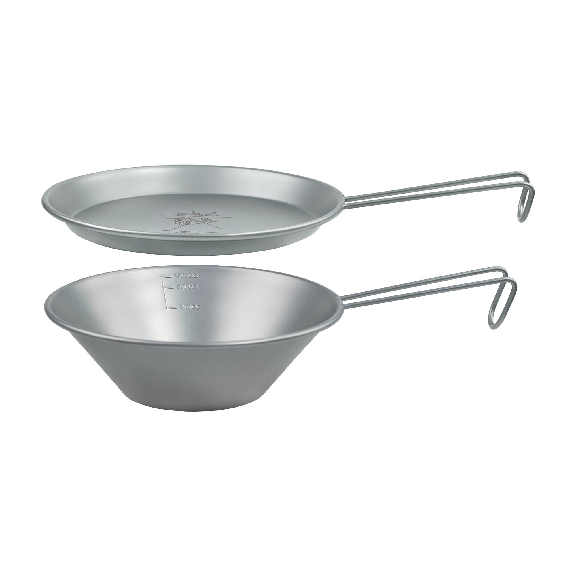Winnerwell stainless steel Sierra cup bowl and plate set front view with handles