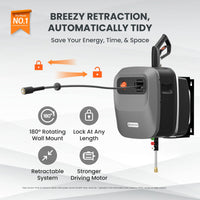 Grandfalls G20 pressure washer auto-retract 180 degree wall mount