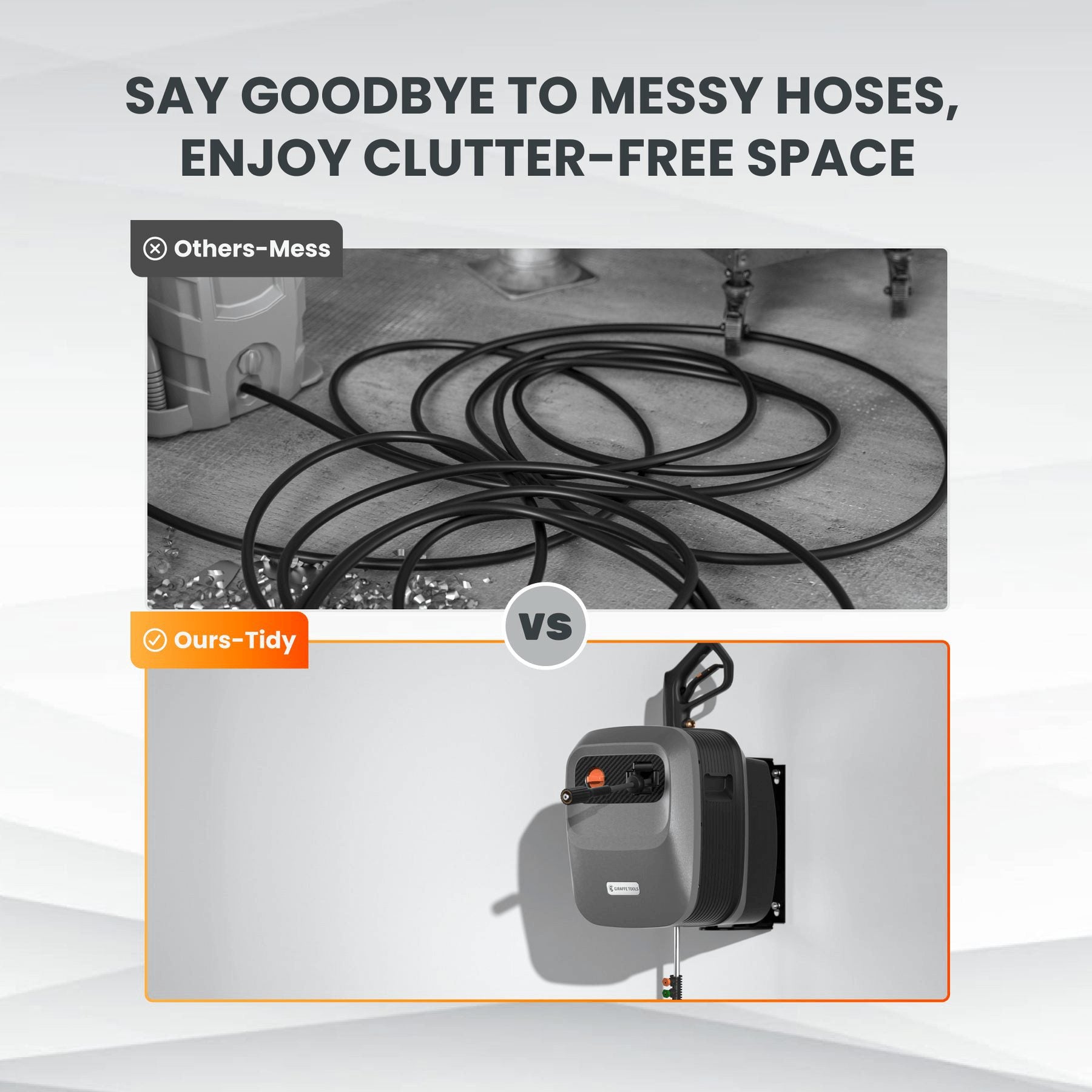 Grandfalls G20 pressure washer clutter-free vs messy hoses