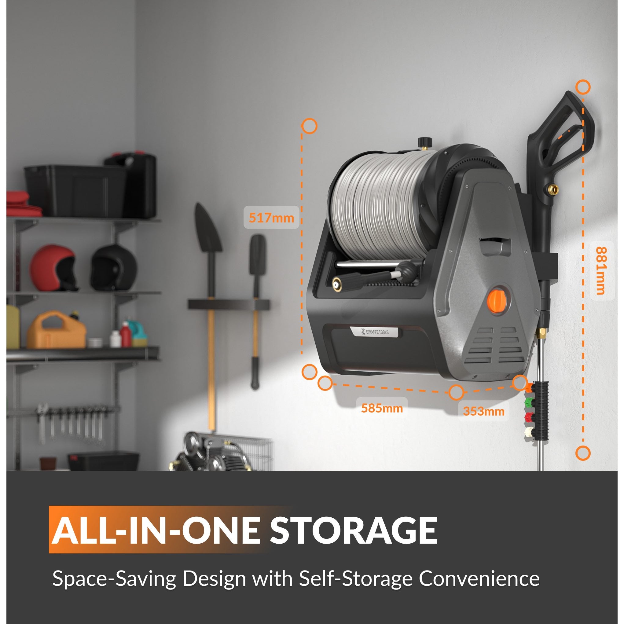 Grandfalls Plus pressure washer all-in-one wall-mounted storage
