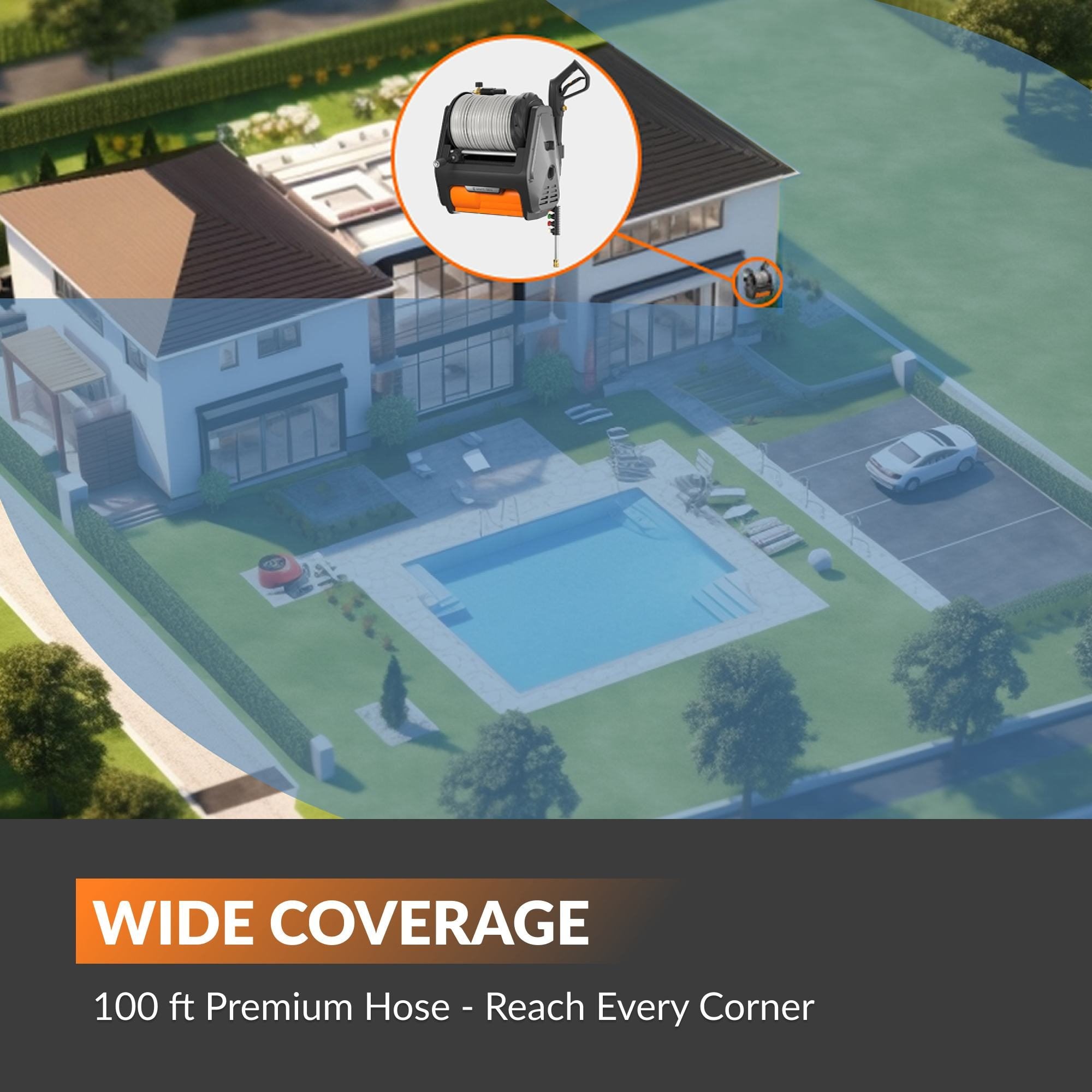 Grandfalls Pro pressure washer 100ft hose coverage