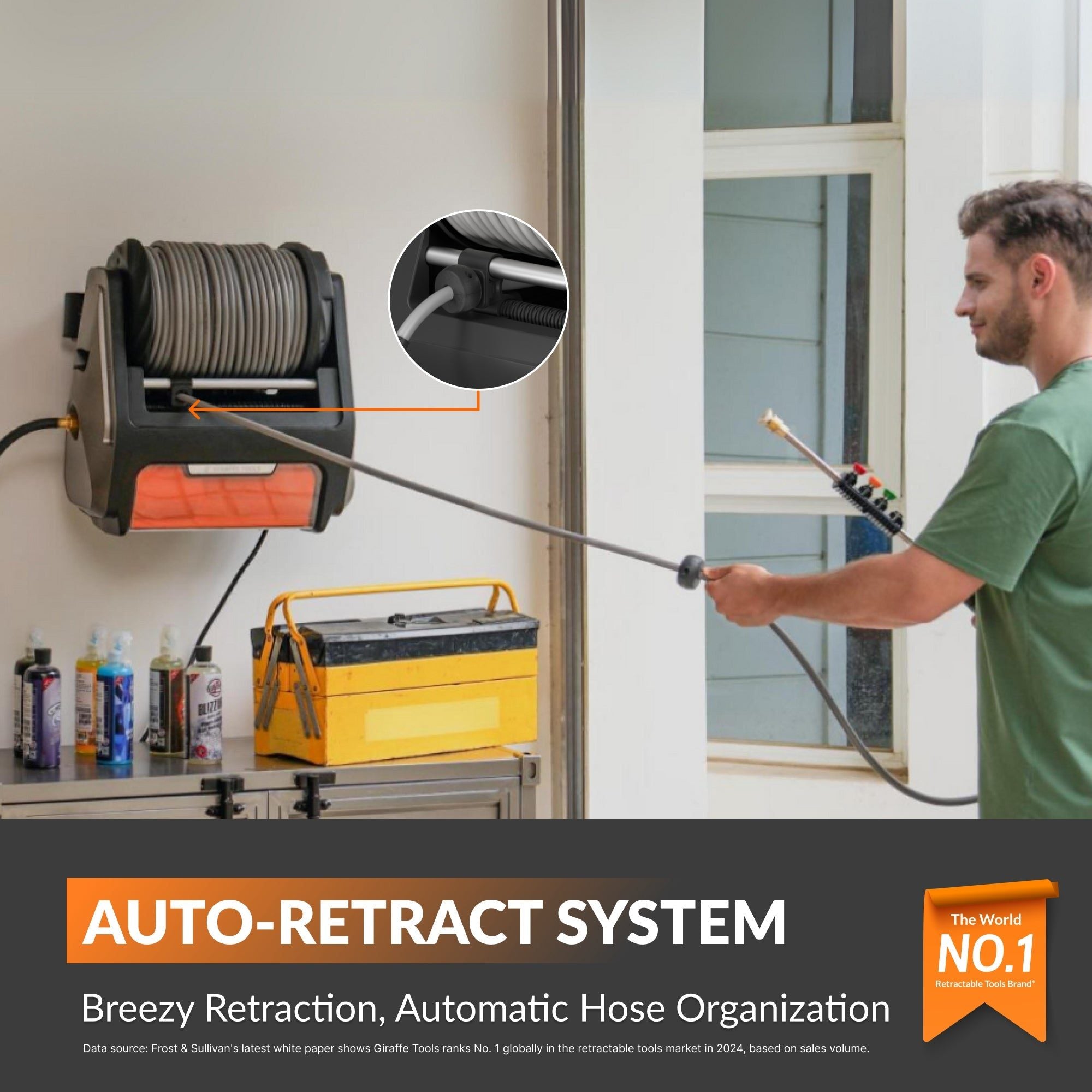 Grandfalls Pro pressure washer auto-retract system