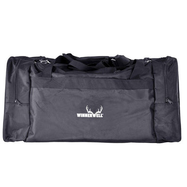 Winnerwell stove carrying bag packed with camping stove and chimney pipe accessories