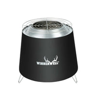 low smoke fire pit with cooking grill on white background