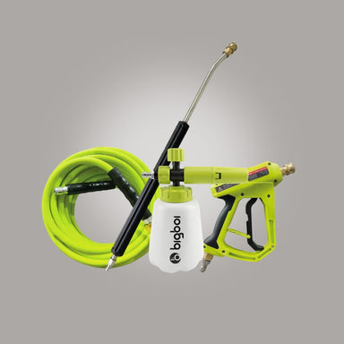 WashR FLO V2 car detailing accessories: 13m hose, foam cannon, extension wand and short trigger gun
