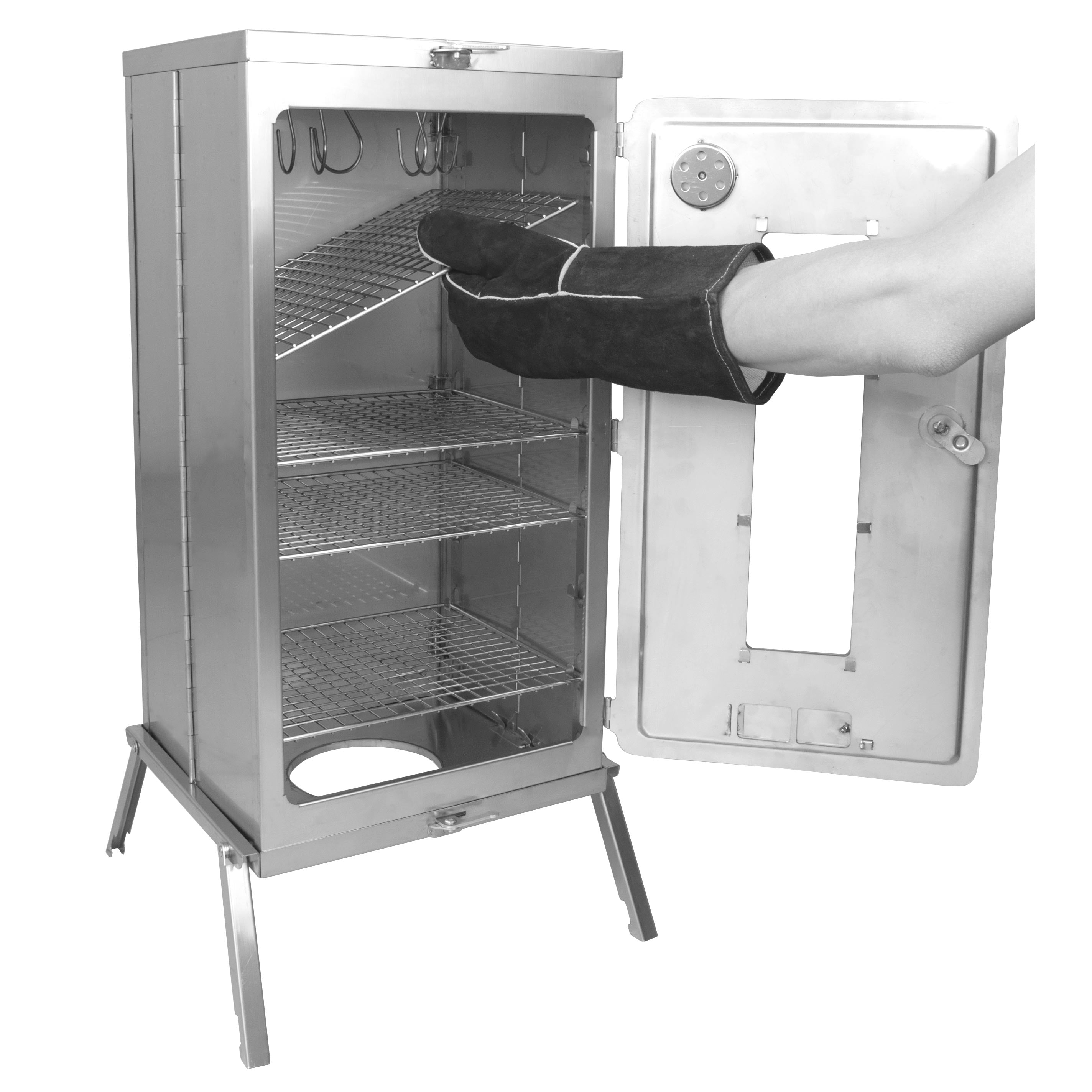 Winnerwell Fastfold Smoker Large interior — 5 wire racks and 10 hooks inside large portable camping smoker