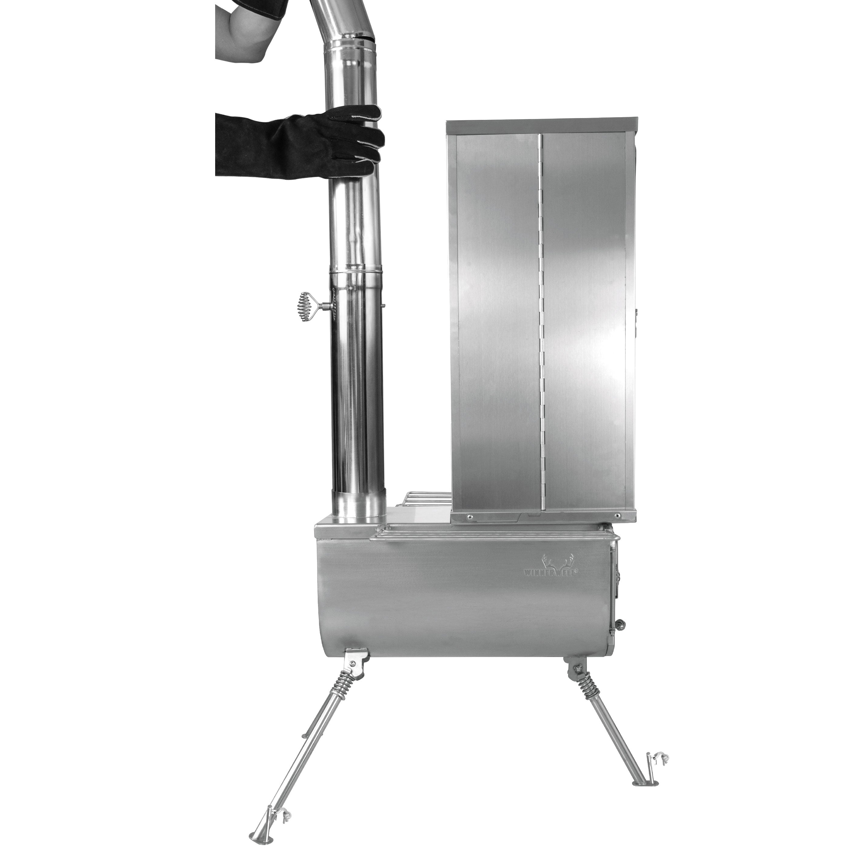 Winnerwell Fastfold Smoker Large on Winnerwell stove — portable bbq smoker camping stove setup