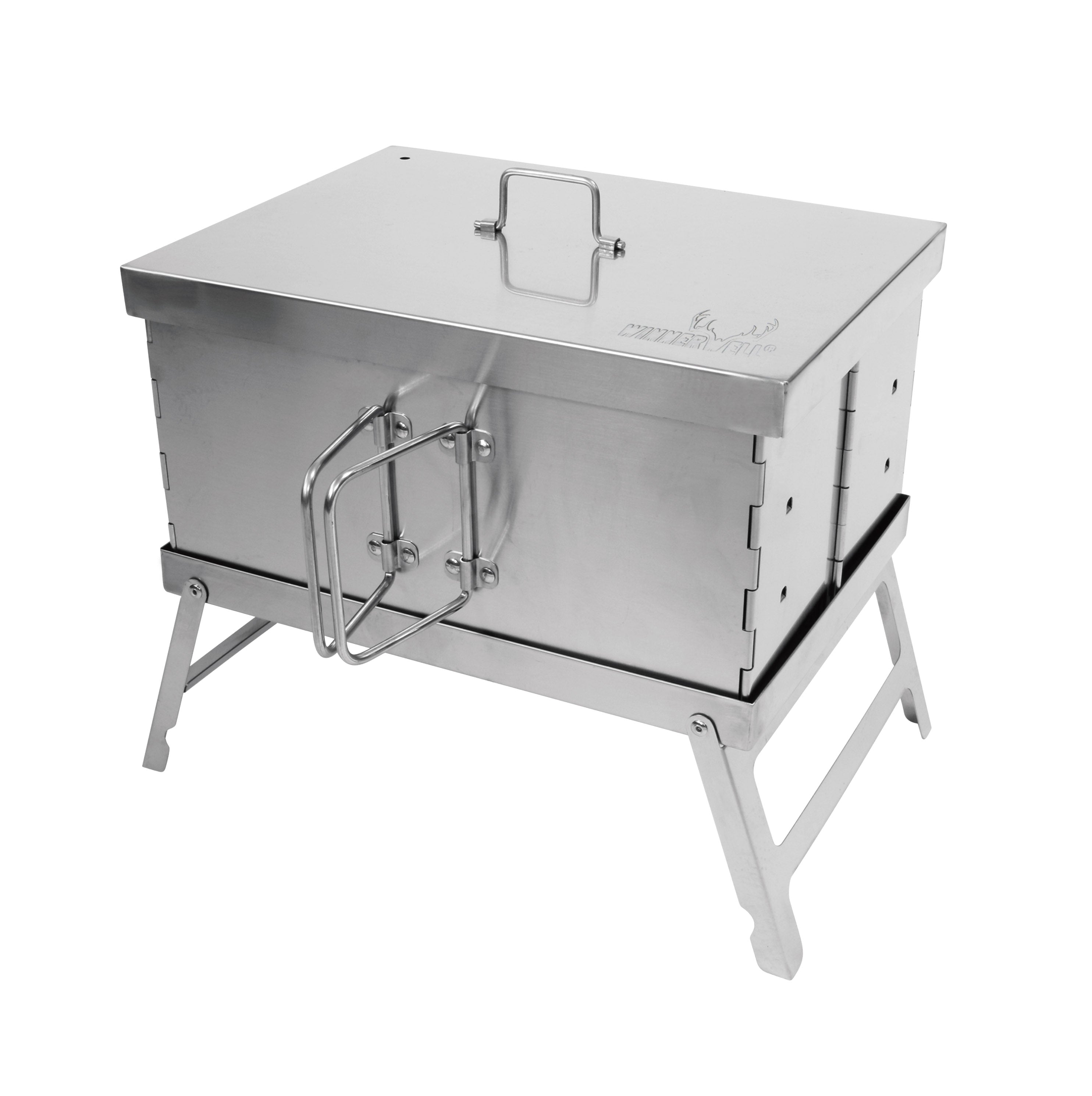 Winnerwell Flat Smoker folded flat — ultra-compact portable food smoker for backpacking and camping