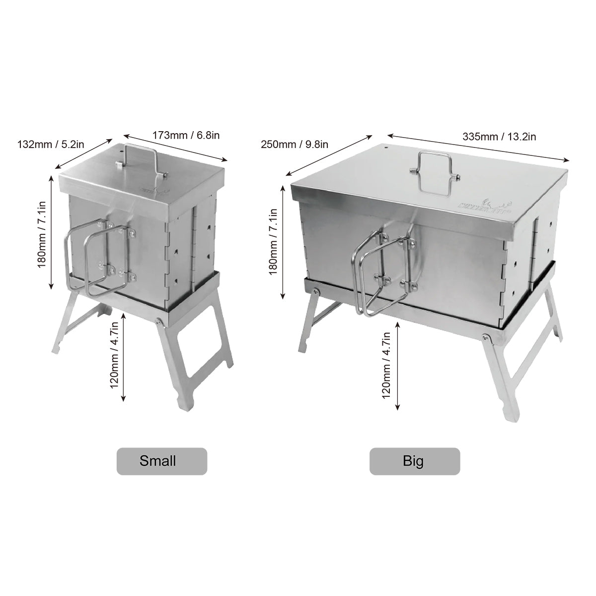 Winnerwell Mini and Standard Flat Smoker size comparison — two sizes of portable camping smoker