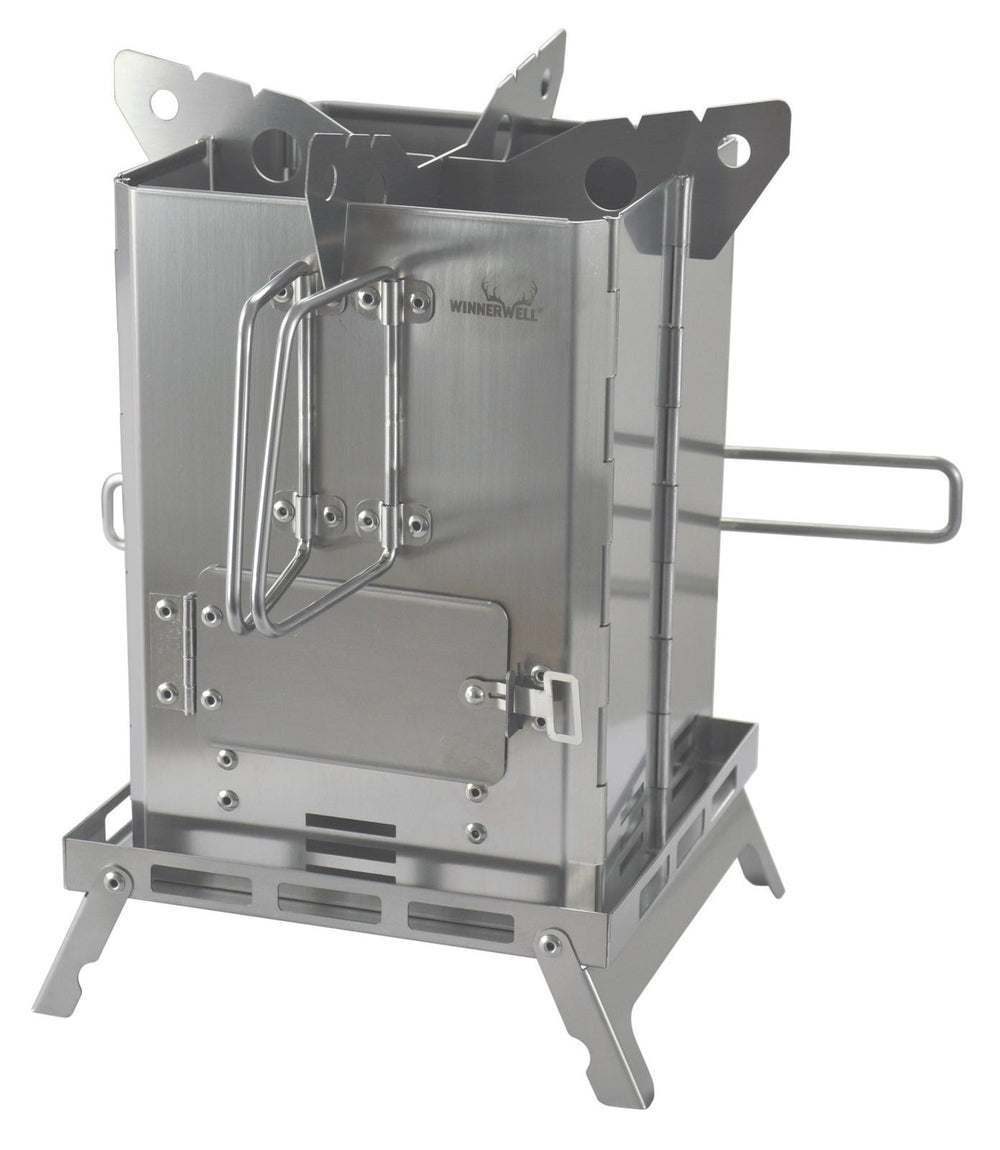 Winnerwell Mini BBQ Smoker folded flat — compact 304 stainless steel portable camping smoker