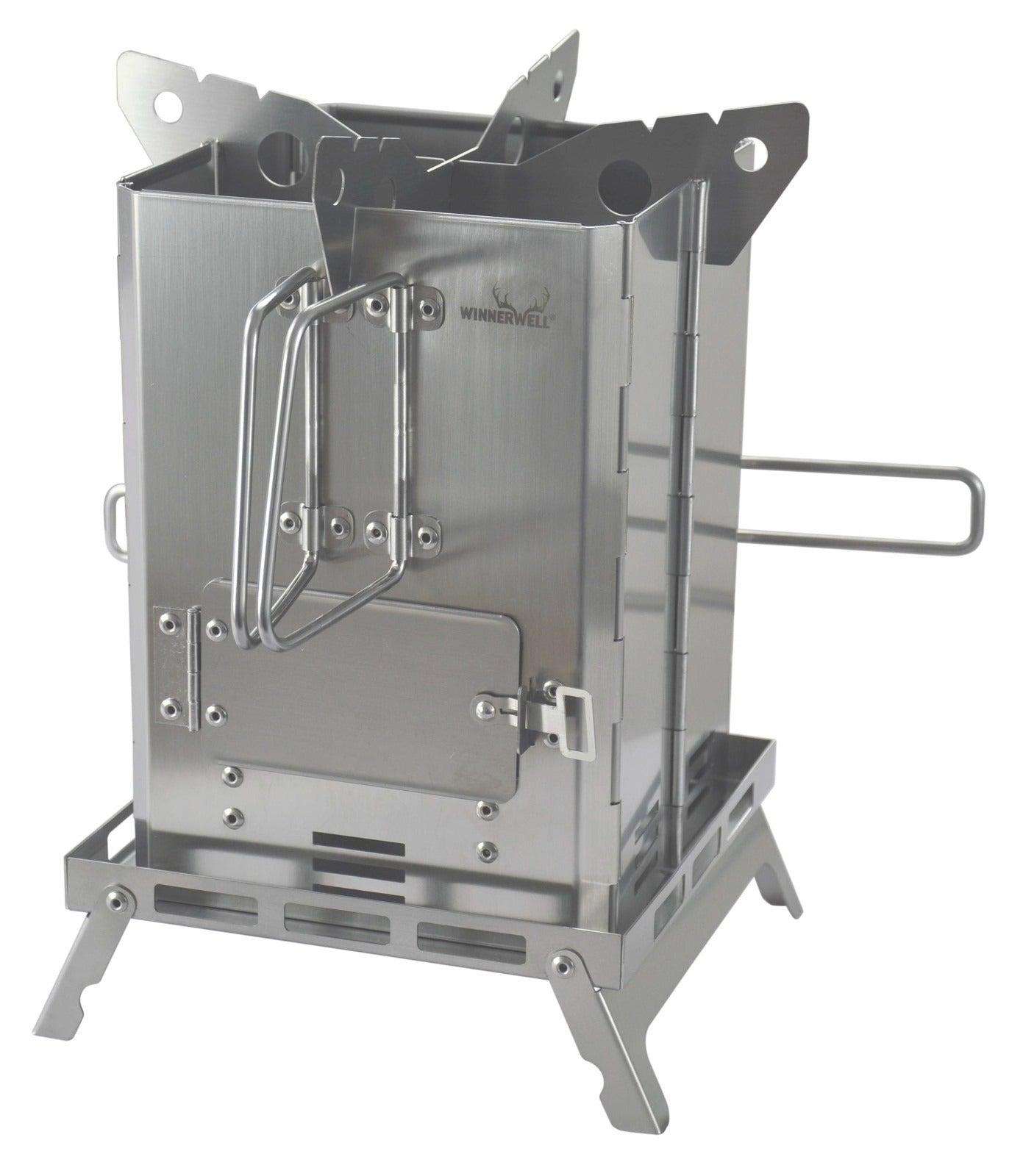 Winnerwell Mini BBQ Smoker folded flat — compact 304 stainless steel portable camping smoker
