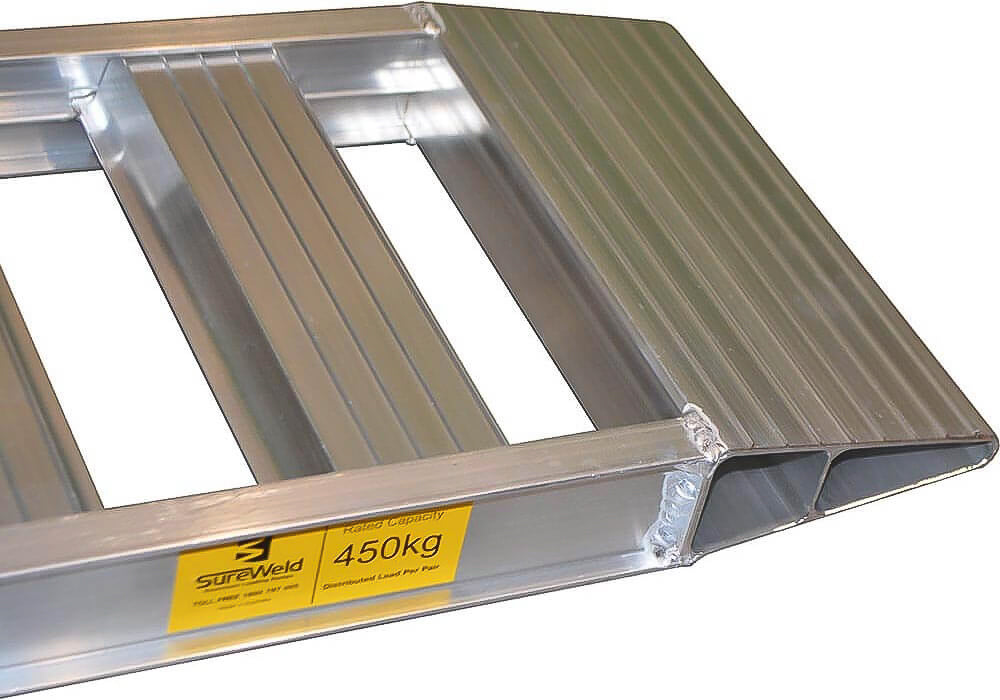 Sureweld Curved Folding Mower Ramps - 450kg 2.1m Aluminium Loading Ram